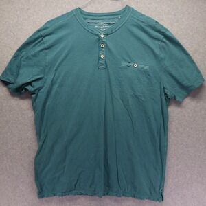 Tommy Bahama Henley T-Shirt Mens XL Casual Pocket Tee Green Striped Short Sleeve